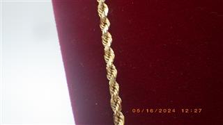 14K YELLOW GOLD ROPE CHAIN, 2MM THICK, MARKED: 14K SKH, 11 GRAMS, 24